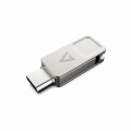 V7 Videoseven 64GB TYPE-C+USB 3.2 GEN1 SILVER USB A FLASH DRIVE