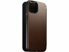 Nomad Book Cover Modern Leather Folio iPhone 14 Braun