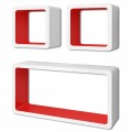 3er Set MDF Cube Regal Hängeregal Wandregal für Bücher/DVD, weiß-rot
