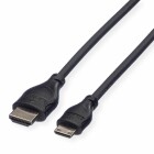 Roline HDMI-Mini HDMI Verbindungskabel - 0,8 m - Highspeed - 4K - 3D - Schwarz