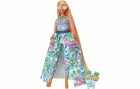 Barbie Puppe Extra Fancy im blauen Kleid mit Blumenmuster