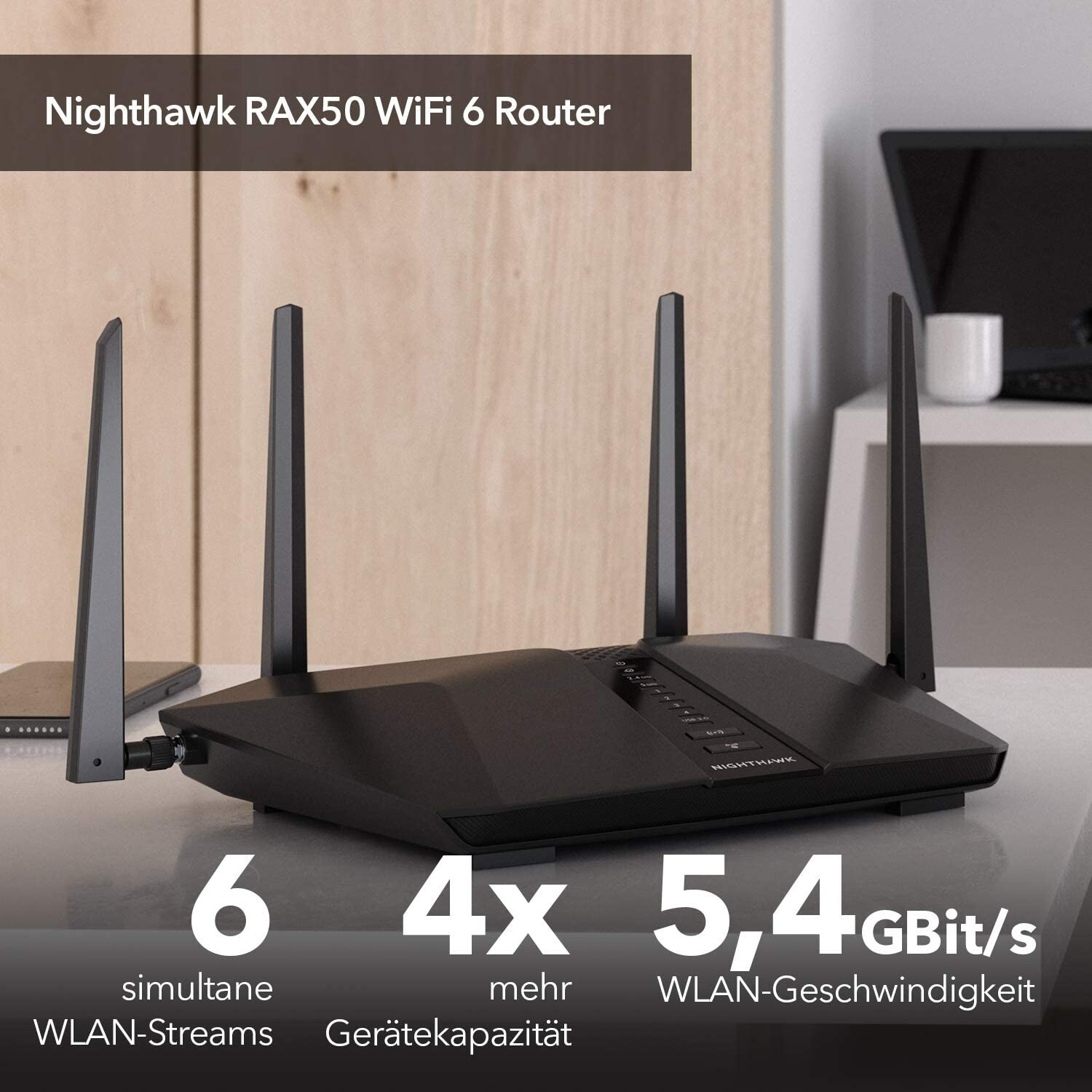 Nighthawk RAX50 Routeur WiFi 6 Tri-Bande, jusqu'à 5.4Gbps, 6-Stream