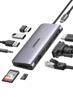 UGREEN USB-C Hub 10in1 HDMI,VGA,RJ45 80133 3.5mm,SD TF,3xUSB-A
