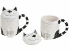 G. Wurm Teetasse Katze mit Deckel 300 ml, Gold/Schwarz/Weiss