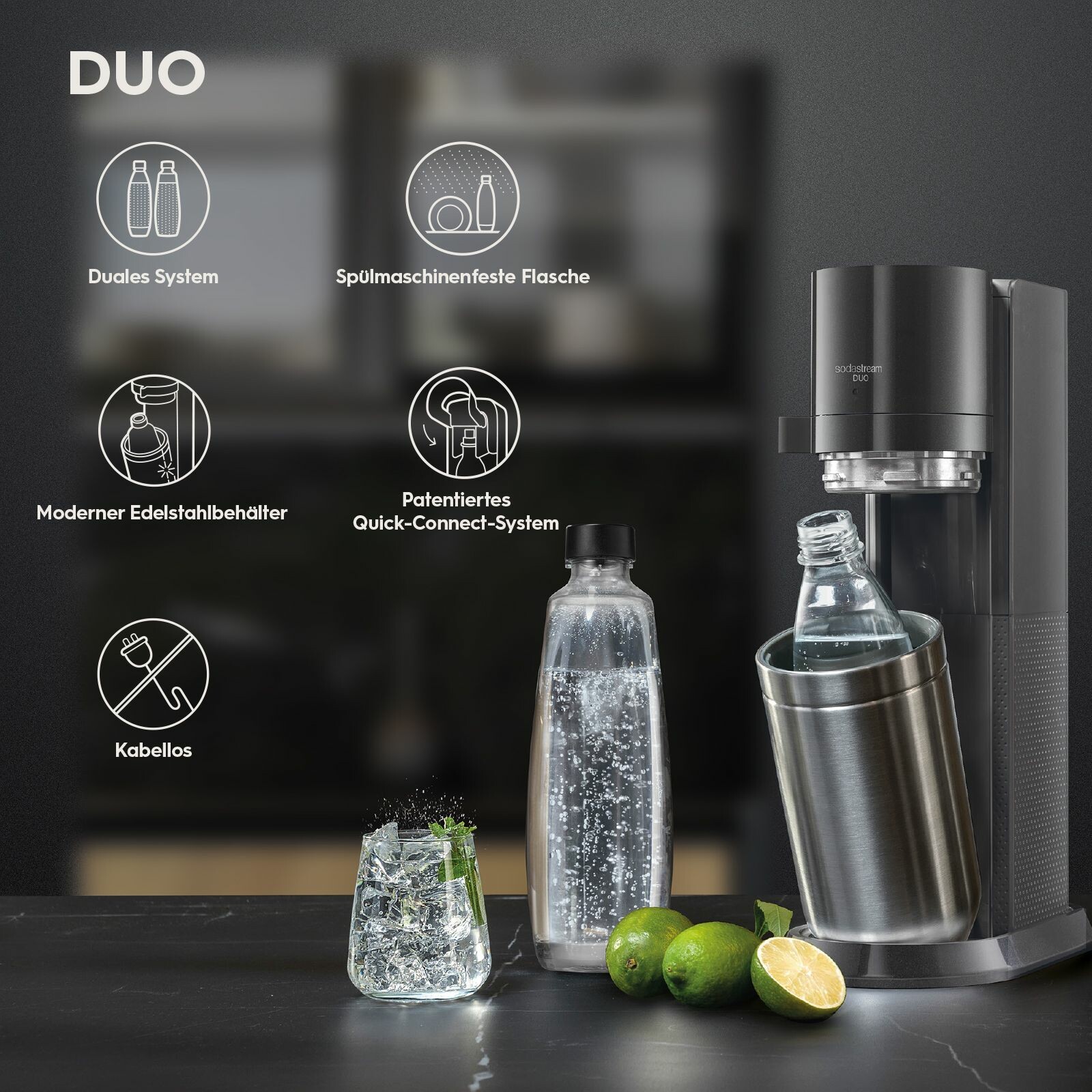 SodaStream Bouteilles en verre Bipack de 1 litre compatibles avec le  gazéificateur Duo 2 x 1 l, noir, 10 x 19,5 x 29 : : Cuisine et  Maison