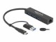 DeLock USB-Hub 3.0 Typ-C + LAN, Stromversorgung: USB, Anzahl