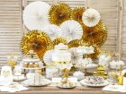 Partydeco Rosetten Zweifarbig 4 Stück, Weiss/Gold, Packungsgrösse