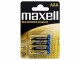 Maxell Europe LTD. Batterie AAA Super Alkaline 4 Stück, Batterietyp: AAA