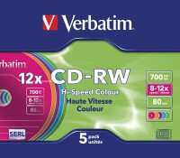 Verbatim CD-RW Slim 80MIN/700MB 43167 8-10x color 5 Pcs